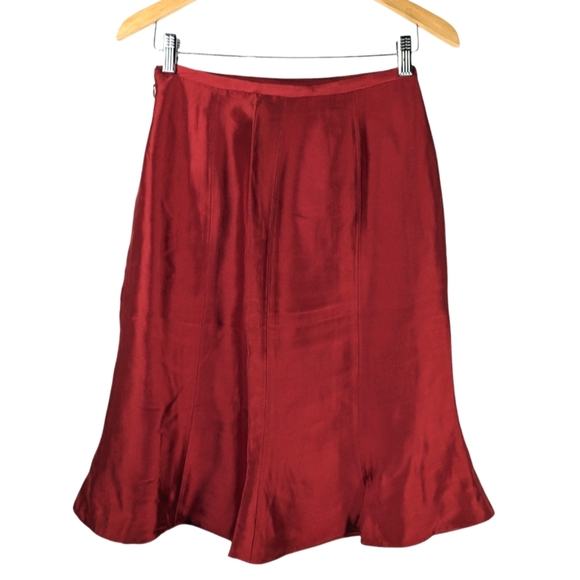 NWT Sara Campbell 100% Silk Red Bias Cut Midi Skirt Size 6 Quiet Luxury Holiday - Picture 8 of 11